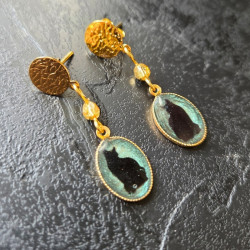 Boucles d'oreilles chat résine - Bleu gris