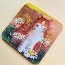 Sous-verre chat - Daisies