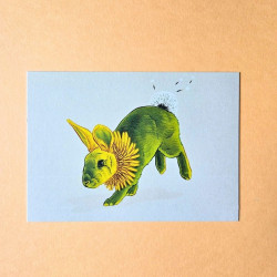 Carte postale lapin pissenlit