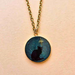 Collier chat résine - Bleu gris