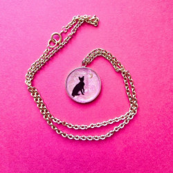 Collier chat résine - Rose