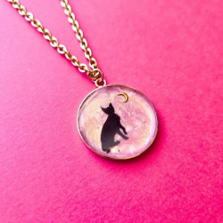 Collier chat résine - Rose