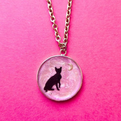 Collier chat résine - Rose