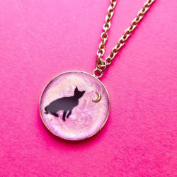 Collier chat résine - Rose