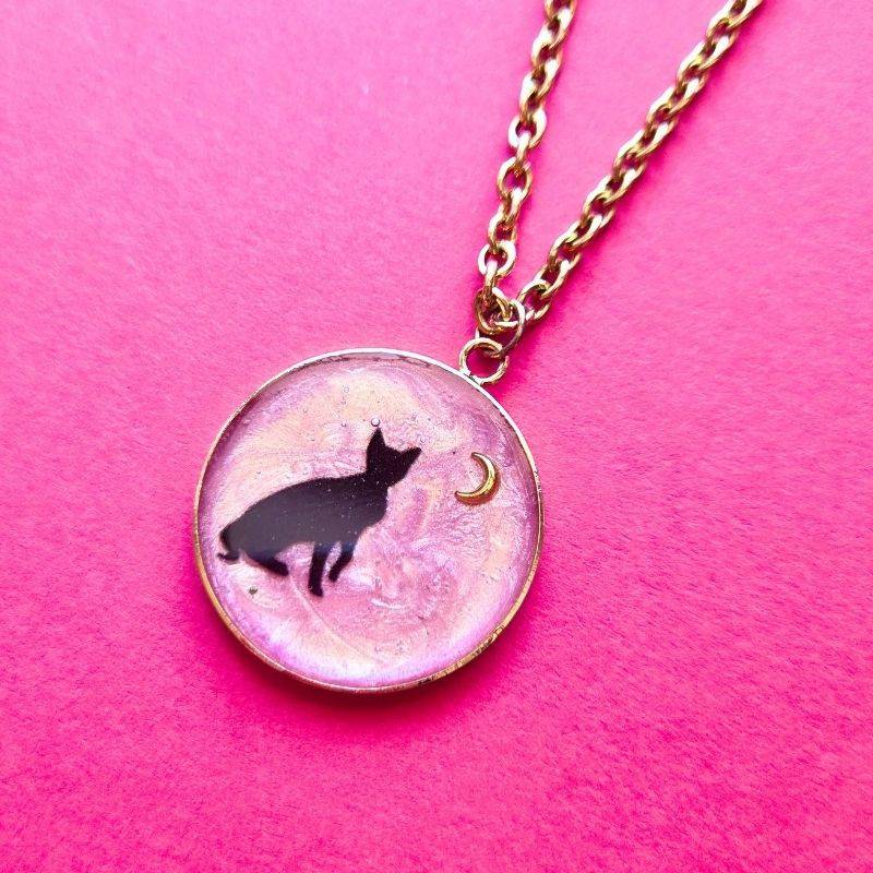 Collier chat résine - Rose