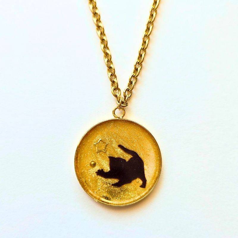 Collier chat résine - Doré
