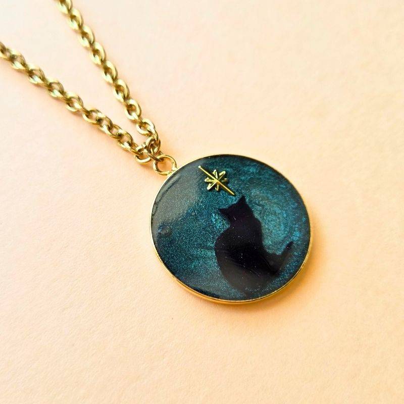 Collier chat résine - Bleu gris