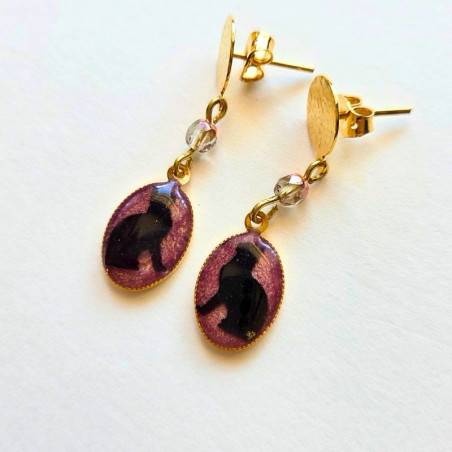 Boucles d'oreilles chat résine - Rose
