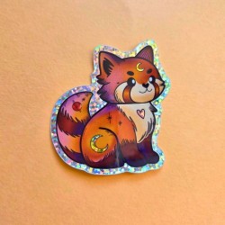 Sticker panda roux pailleté