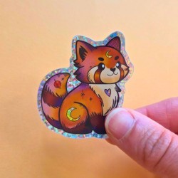 Sticker panda roux pailleté
