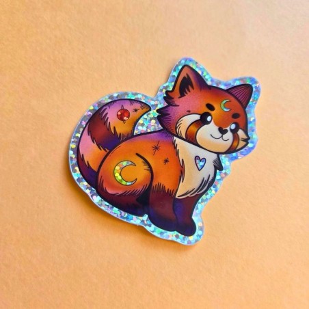 Sticker panda roux pailleté