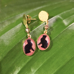 Boucles d'oreilles chat résine - Rose