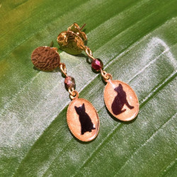 Boucles d'oreilles chat résine - Dorées